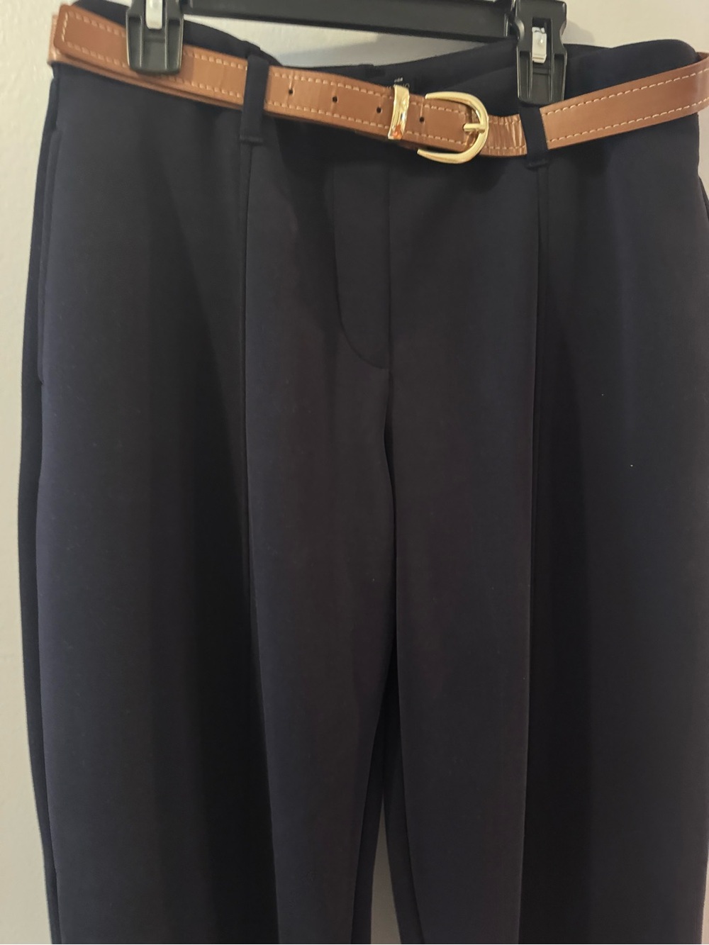 Christian Siriano Women’s Navy Dress Pants with Brown Belt Accent S - Picture 2 of 5